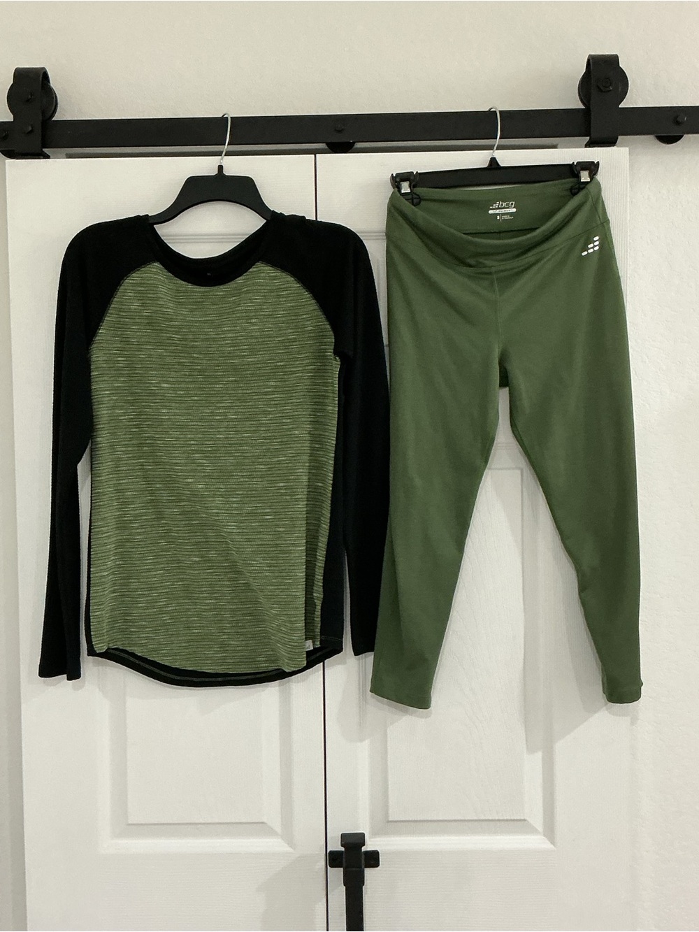 bcg Olive Green and Black Active Top and Leggings Set